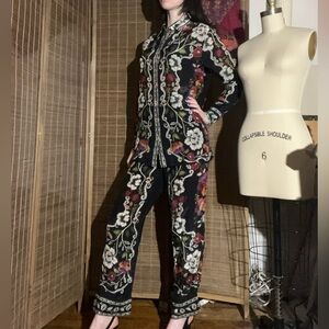 Floral silk top and pants matching set